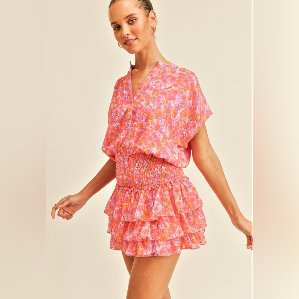 RESET by Jane Pink Smocked Ruffle Dress Size Medium